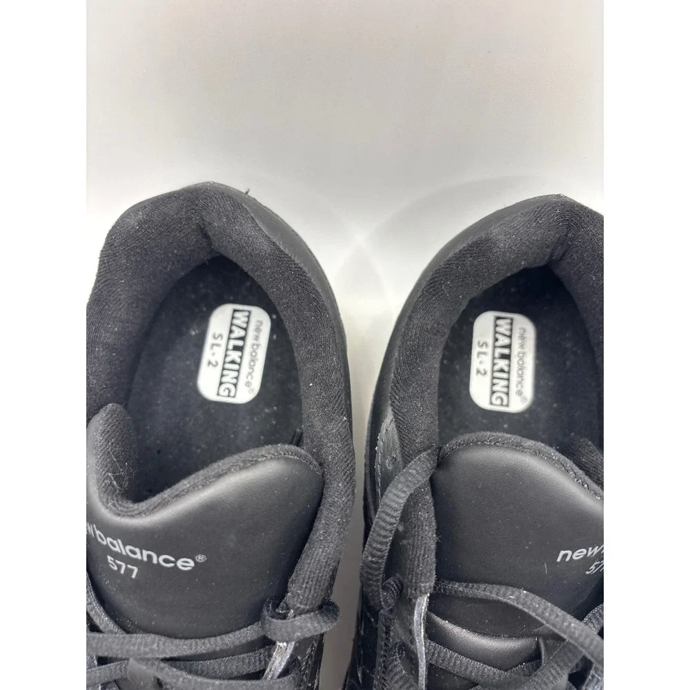 New Balance 577 Black Leather Walking Shoes WW577BK Womens 12 Mens 10.5 Low Top